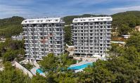 AL-1941, Blick auf den Pool, den Wald und das Meer von einer 45 m² großen 1+1-Wohnung mit großem Balkon – Sauna und Fitnessraum in Avsallar
